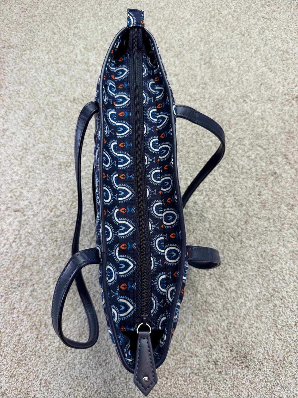 Vera Bradley Trimmed Small Vera Tote Bag in "Marrakesh Motifs" Pattern Blue - Picture 6 of 15